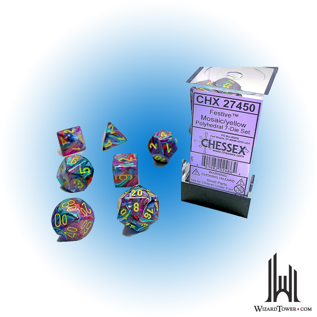 Dice Set - Festive Mosaic / Yellow 7ct
